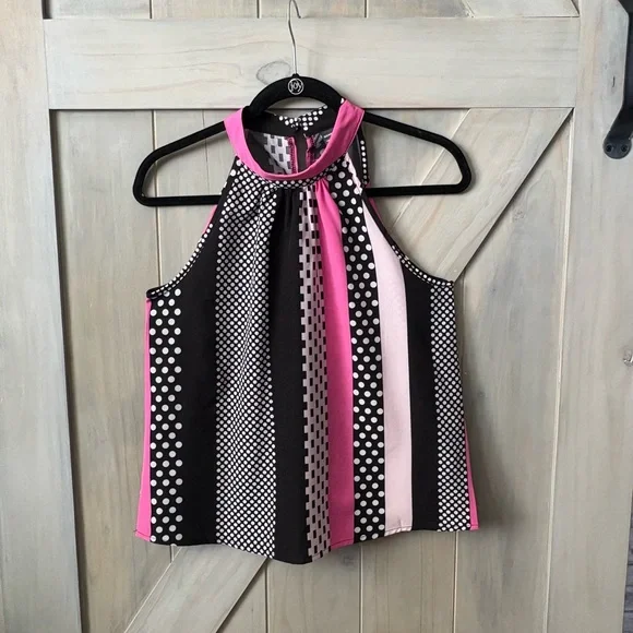 Pink, Black and White Halter Top - Picture 1 of 5